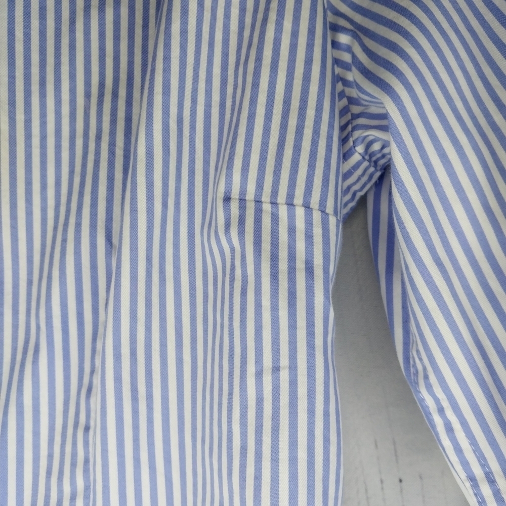 UNTUCKit Blue And White Pinstripe Tie Waist Long Sleeve Shirt Dress - Picture 9 of 13